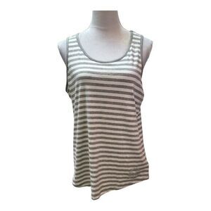 Michael Kors Tank Top Gray White Striped Sleeveless Rhinestone Logo Casual
